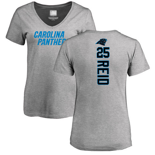 Carolina Panthers Ash Women Eric Reid Backer V-Neck NFL Football #25 T Shirt->women nfl jersey->Women Jersey